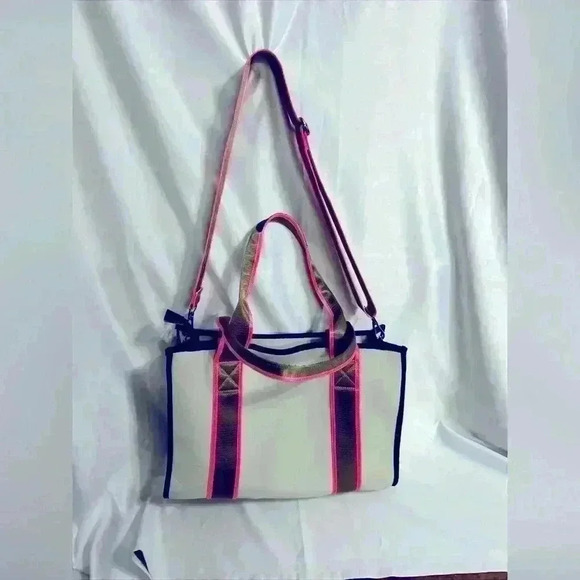 HAUTE SHORE ISLA TOTE - SWANK In A Tan, Goldfish-green And Hot Pink Colors. EUC! - Picture 1 of 13